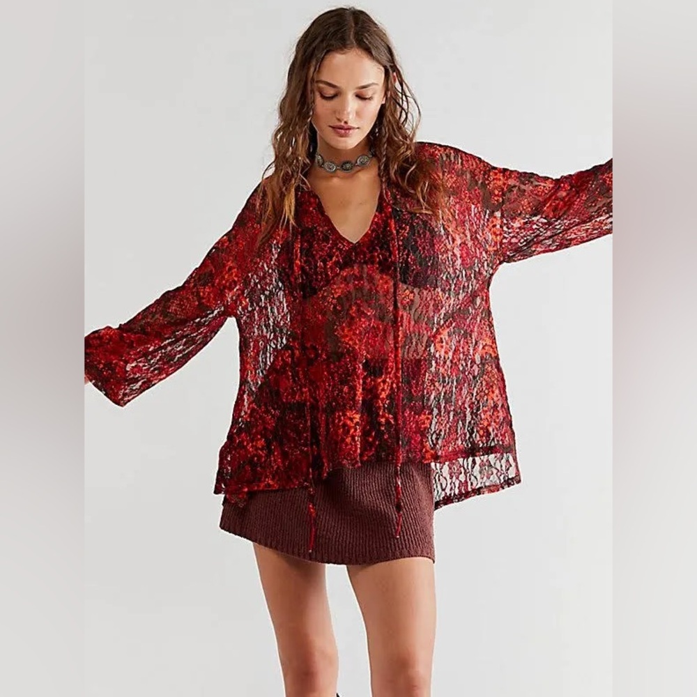 Free People Red Boxy Tunic Blouse